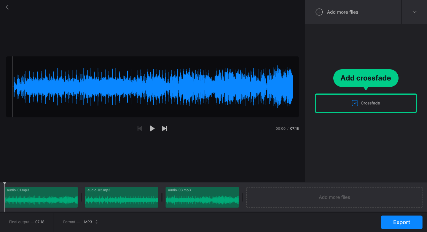 Add crossfade for merged audio