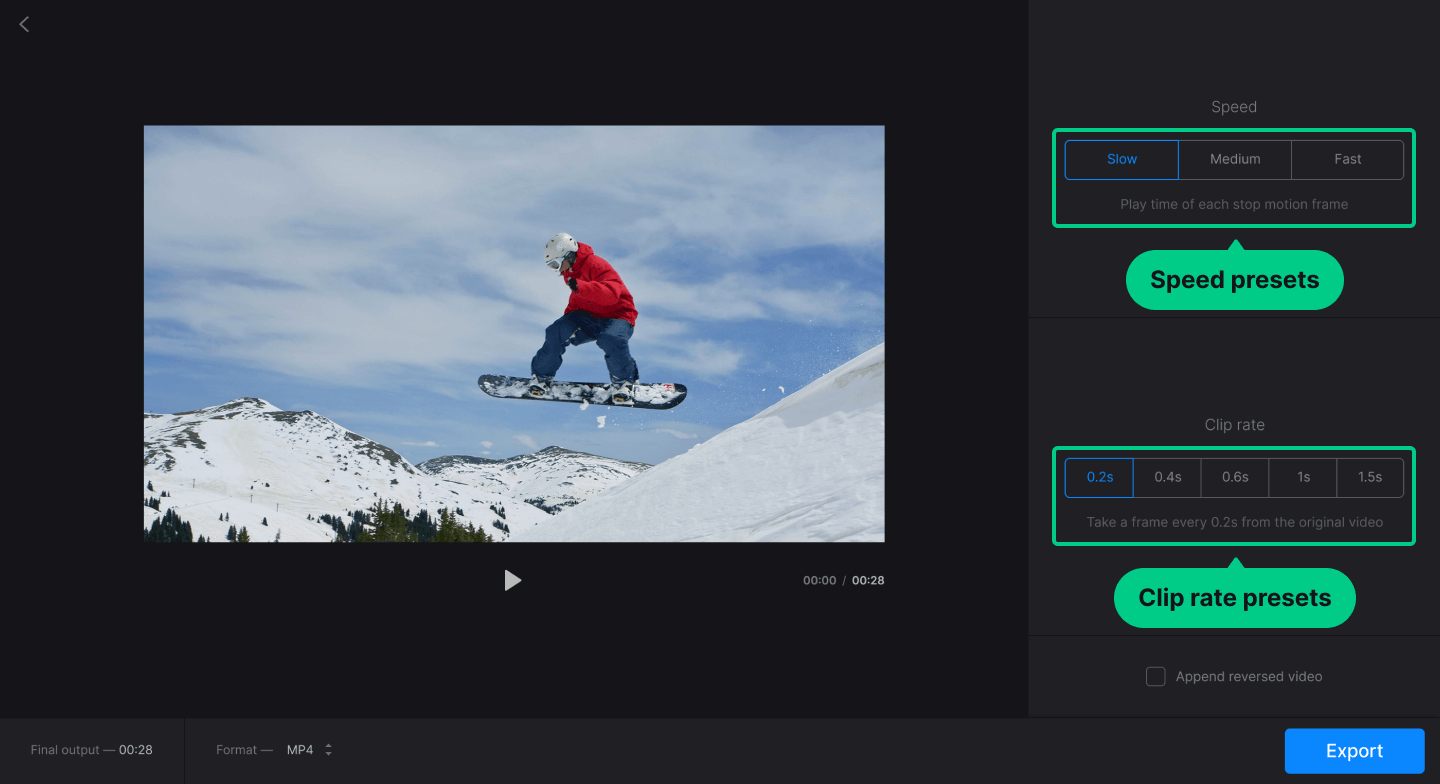 Edit stop motion video settings