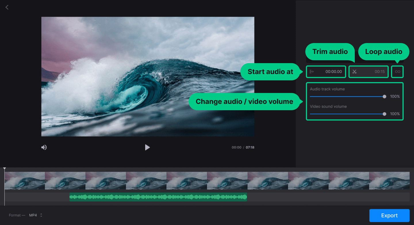 Edit audio in add music to video tool