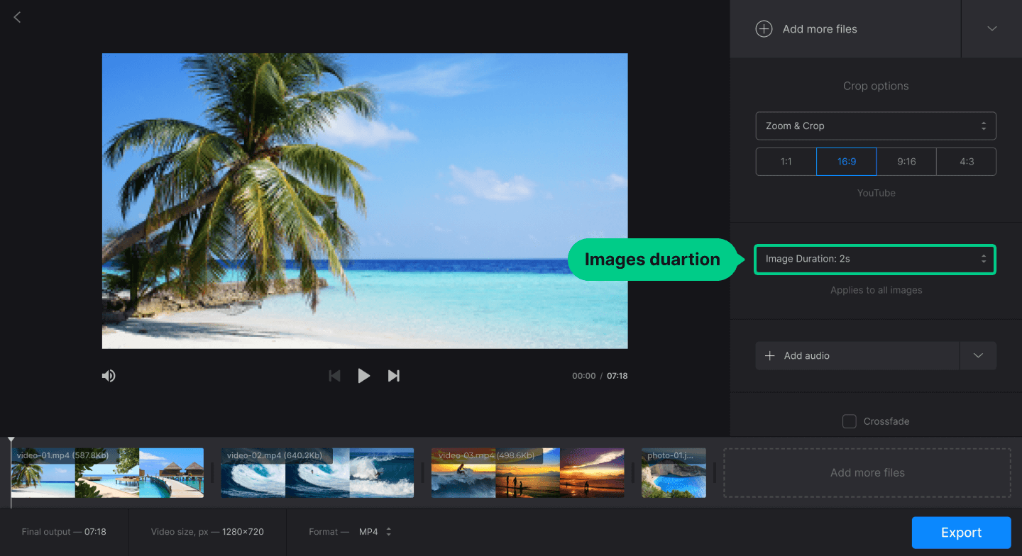 Change image duration in merged video