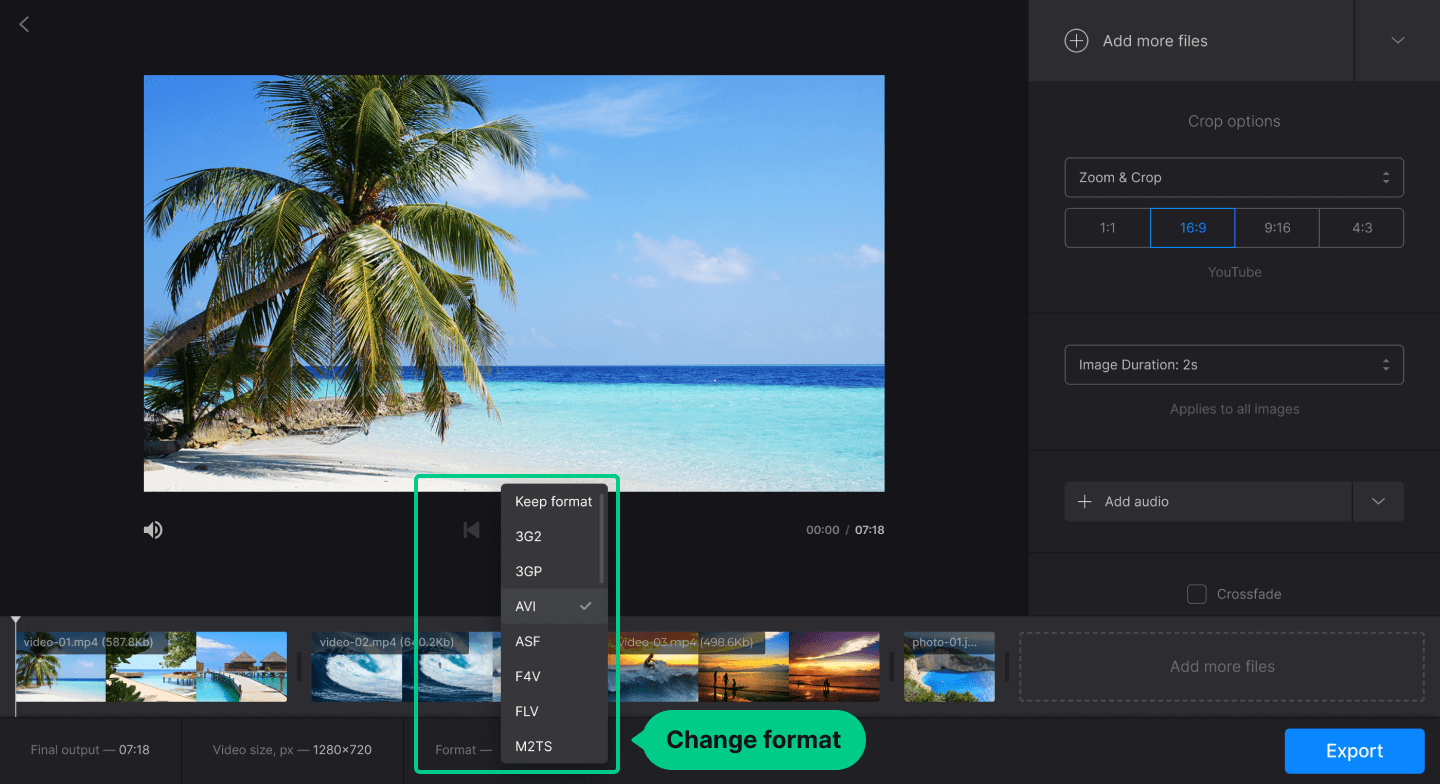 Change export format for merged video
