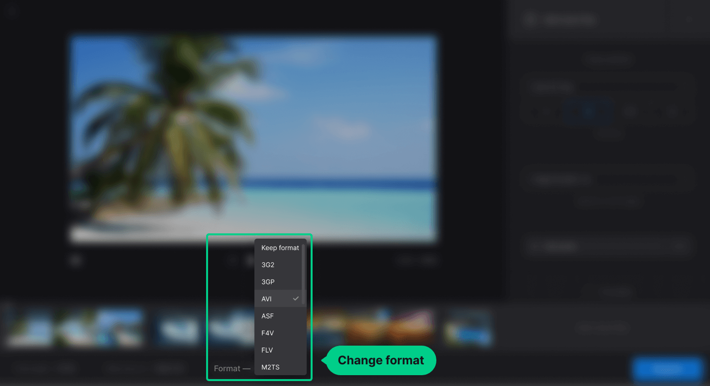 Change video format in video editing tools